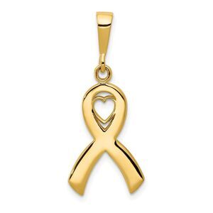 14k Yellow Gold Polished Heart in Awareness Ribbon Pendant